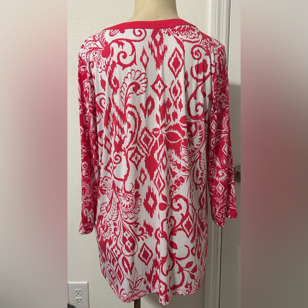 Susan Graver V-neck Comfortable Stretch Abstract Tunic Top Size L Casual - Picture 2 of 4